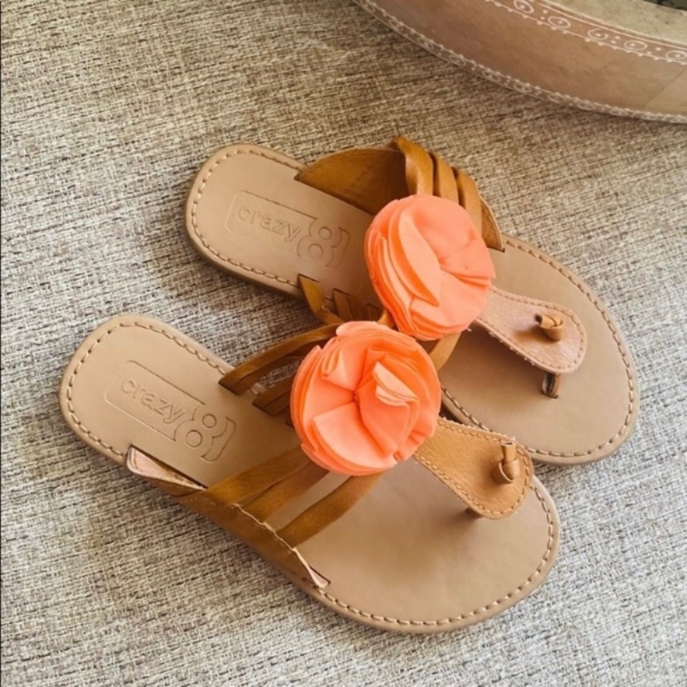 Crazy 8 Brown Slip-On Sandals with Peach Flower Bow
